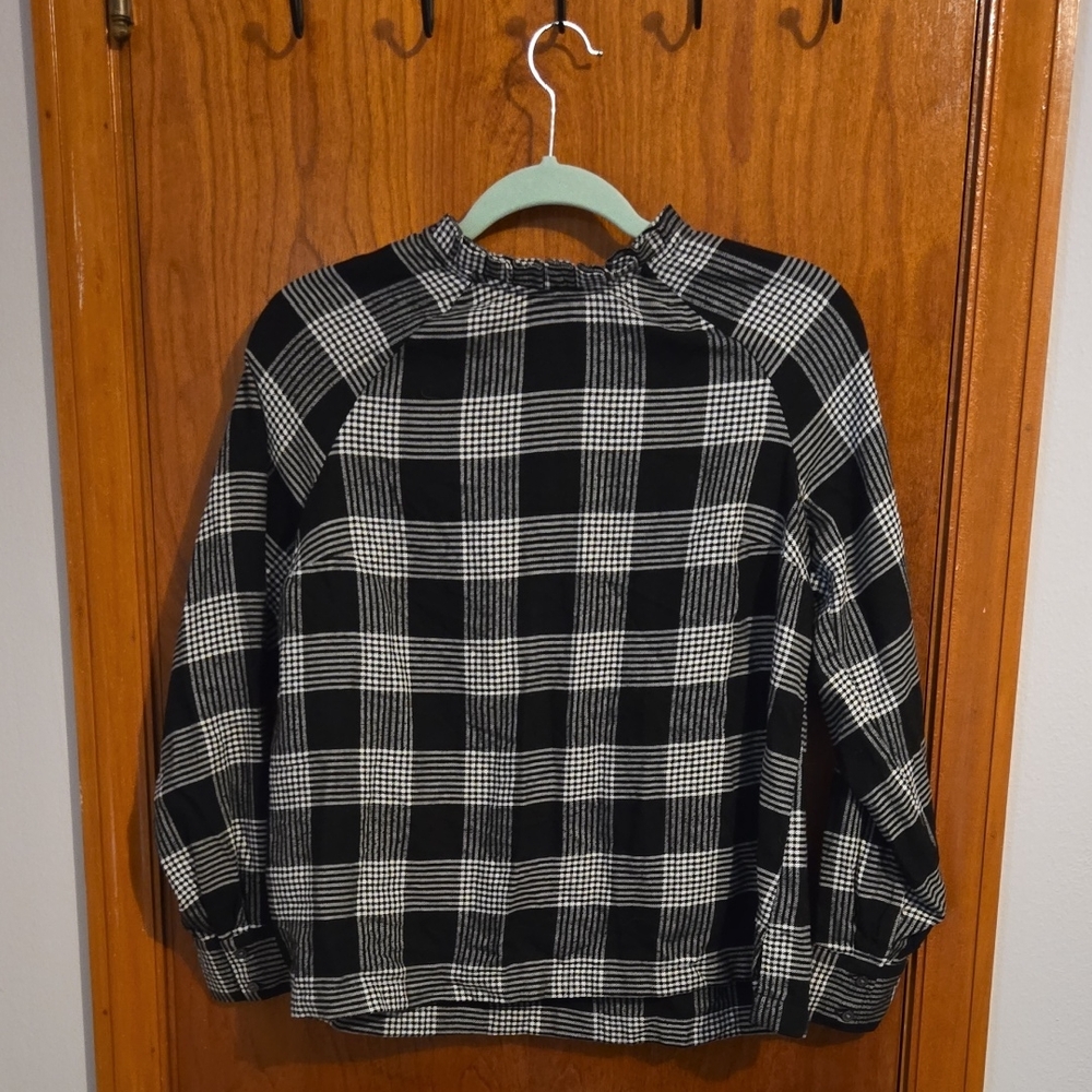 LOFT Black and White Plaid Blouse